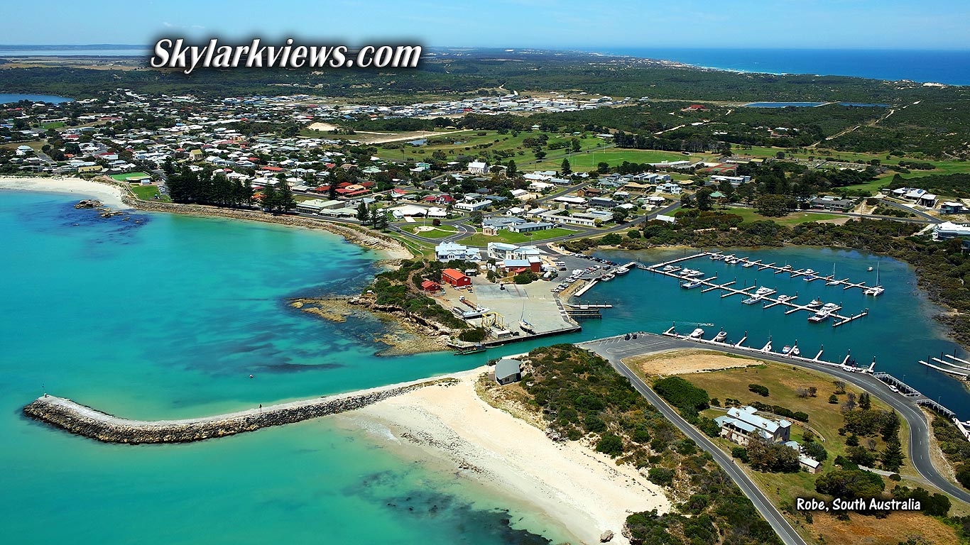 town at coast, beaches, marina