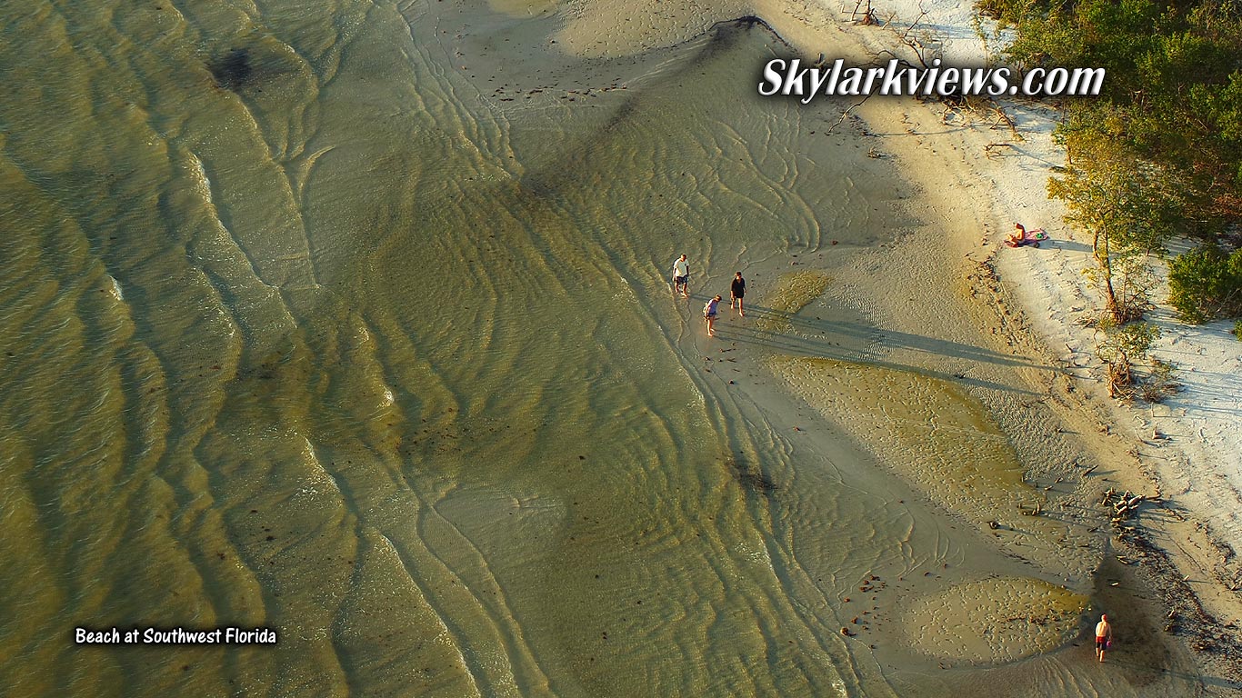 people wading in shallow water - seen from above