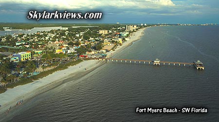 panoramic view above fort myers beach along the coast